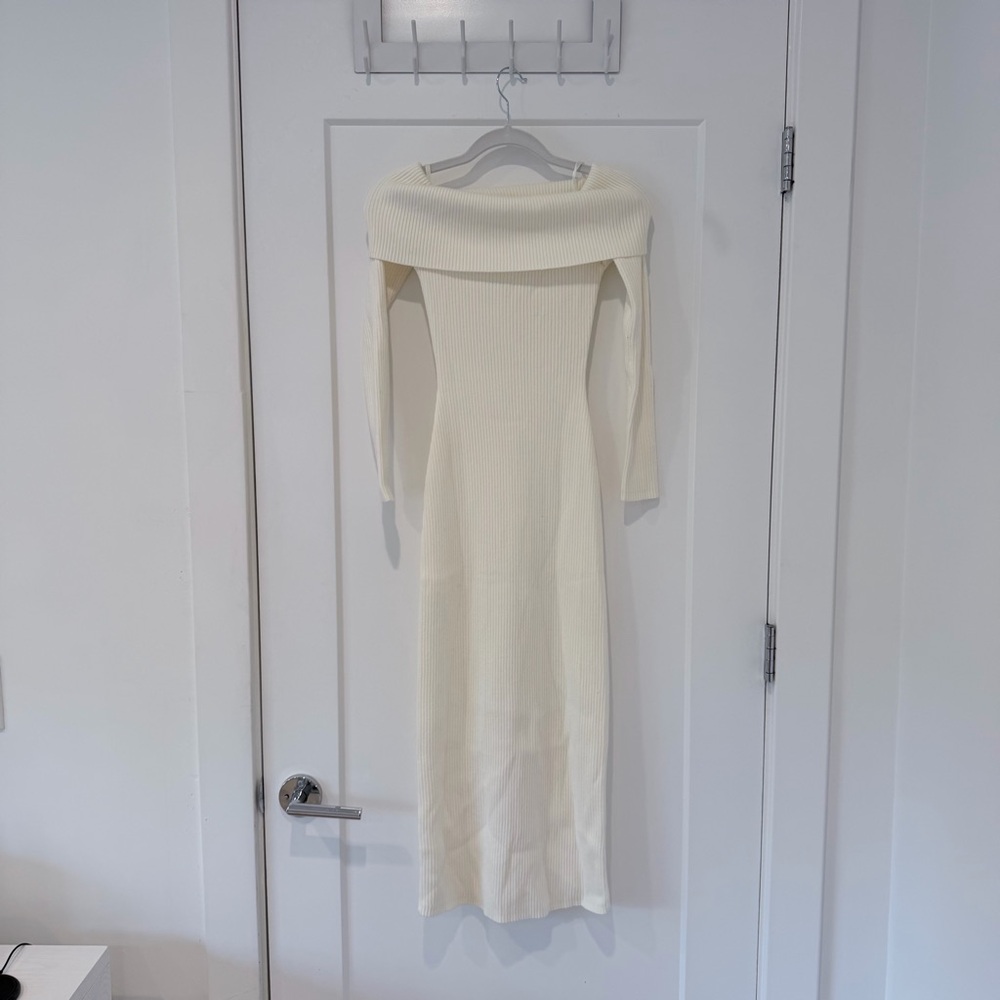 NWOT Abercrombie & Fitch Ivory Ribbed Knit Sweater Dress, XS/P